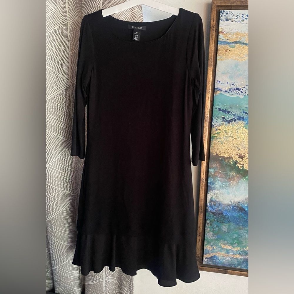 White House Black Market Mini Dress Womens Sz XS Black 3/4 Sleeve Ruffle Lined